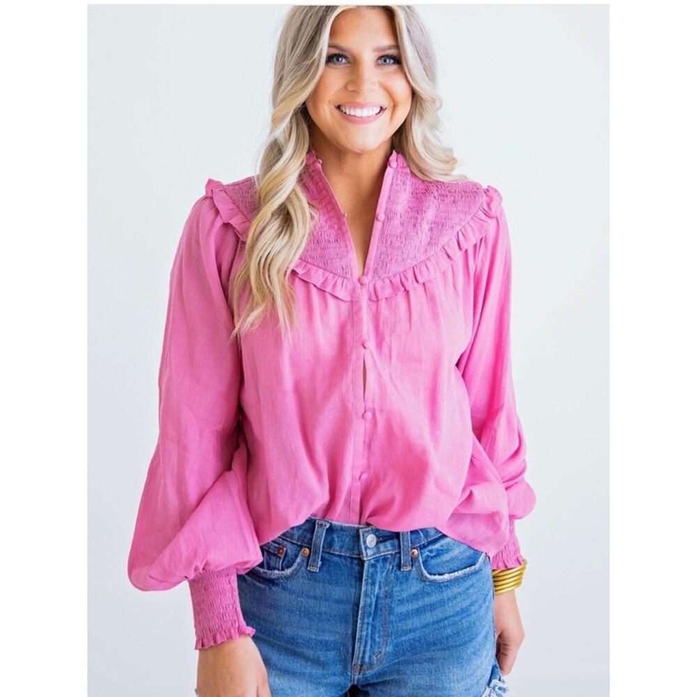 Karlie Pink Linen Smock Top
